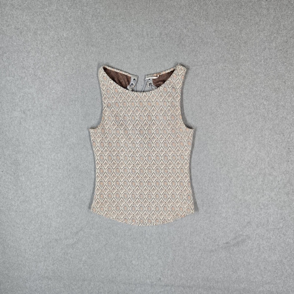 Free People Women Tank Top SP Orange Bright Side Tank Lace Up Stretch